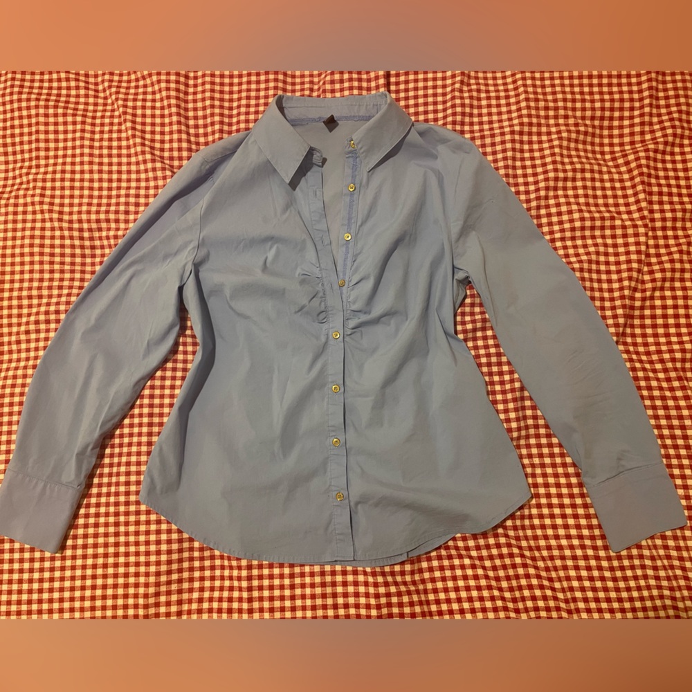Women’s Baby Blue Button Down Blouse Office Style